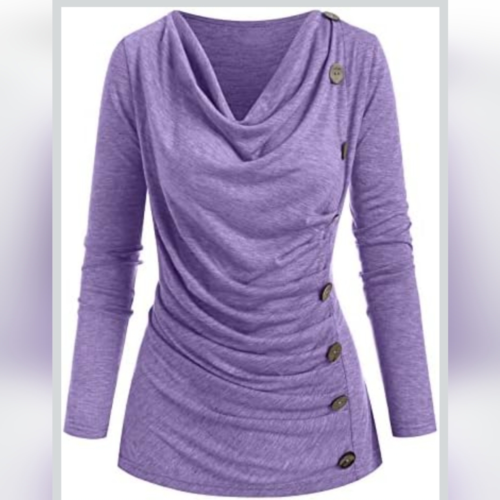 DRESSFO Long Sleeve Cowl Neck Ruched Slim Fitted Top. Med. NWTs. DEAL!